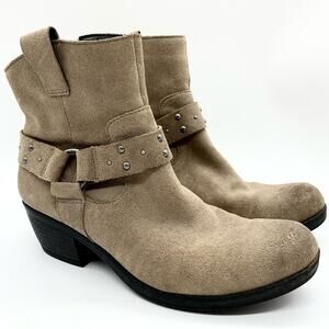 Korks by Kork-Ease Cassandra Moto Stud Harness Heeled Bootie Tan Suede Size 7
